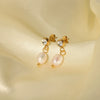 Wholesale Women's Freshwater Pearl Earrings In Geometric Style Made Of High Grade Stainless Steel With Vacuum Real Gold Electroplating In Pvd Furnace