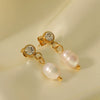 Wholesale Women's Freshwater Pearl Earrings In Geometric Style Made Of High Grade Stainless Steel With Vacuum Real Gold Electroplating In Pvd Furnace