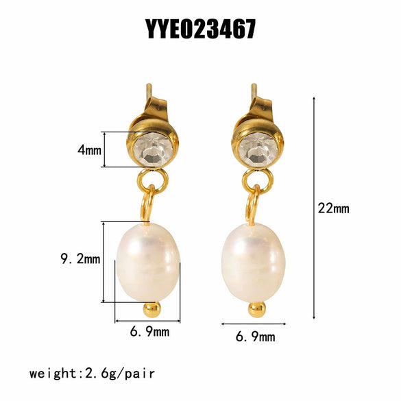 Wholesale Women's Freshwater Pearl Earrings In Geometric Style Made Of High Grade Stainless Steel With Vacuum Real Gold Electroplating In Pvd Furnace