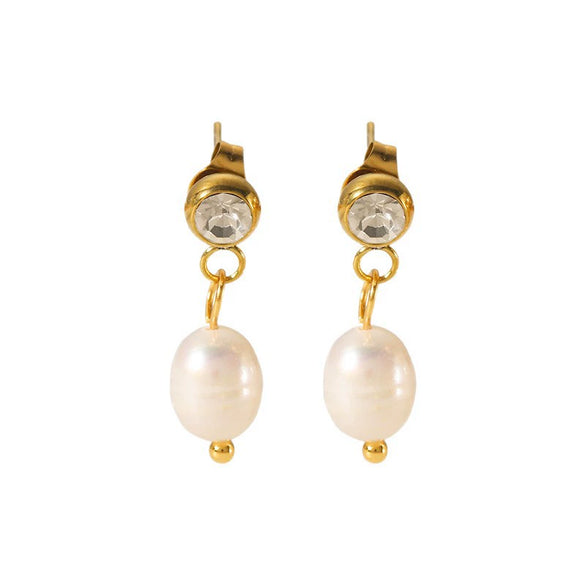 Wholesale Women's Freshwater Pearl Earrings In Geometric Style Made Of High Grade Stainless Steel With Vacuum Real Gold Electroplating In Pvd Furnace