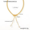 Wholesale Women's Freshwater Pearl Enigma Bow Tassel Earrings And Necklace Set 316L Stainless Steel 18K Gold Plated Sweet Style