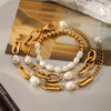Wholesale Women's Freshwater Pearl Geometric Stainless Steel Electroplated Bracelet
