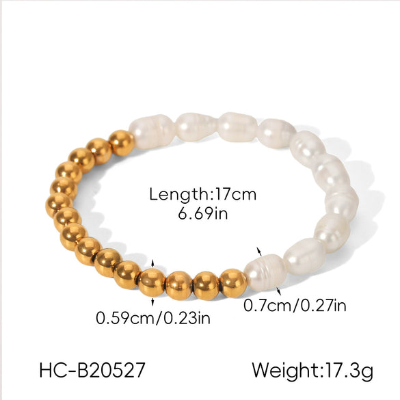 Wholesale Women's Freshwater Pearl Geometric Stainless Steel Electroplated Bracelet