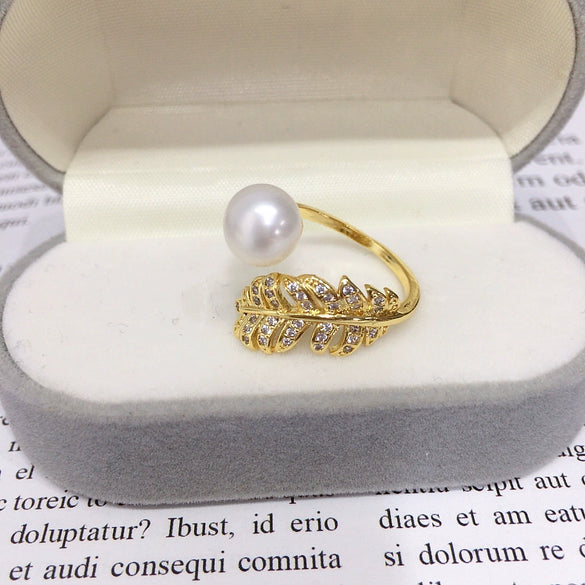 Wholesale Women's Freshwater Pearl Ring Copper Material Flat Round Rose Buns Round Shape Color Preservation Microinlaid Zircon Fashion Style