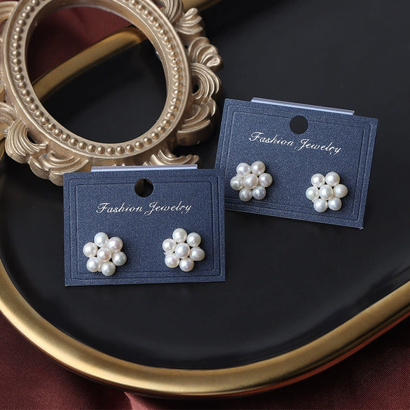 Wholesale Women's Freshwater Pearl S925 Silver Needle Elegant Minimalist Fashion Earrings With Flat Round Rose Buns Round Oblate Shape