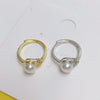 Wholesale Women's Freshwater Pearl Zircon Ring Copper Goldplated In Flat Round And Steamed Bread Round Shape