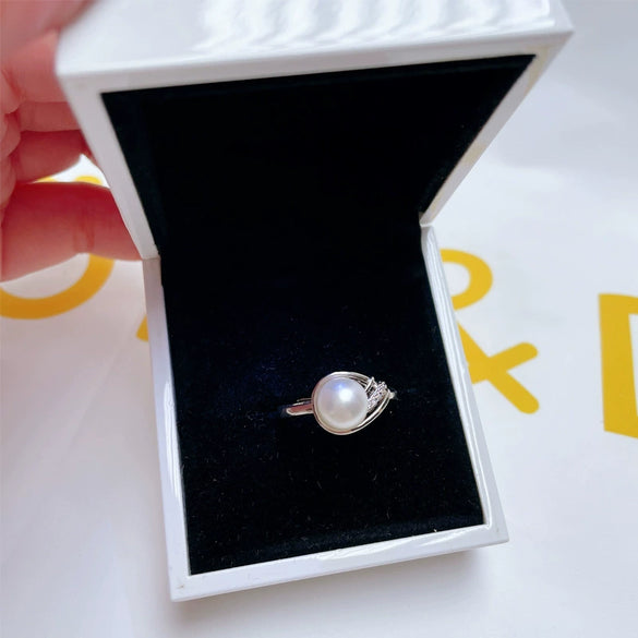 Wholesale Women's Freshwater Pearl Zircon Ring Copper Goldplated In Flat Round And Steamed Bread Round Shape