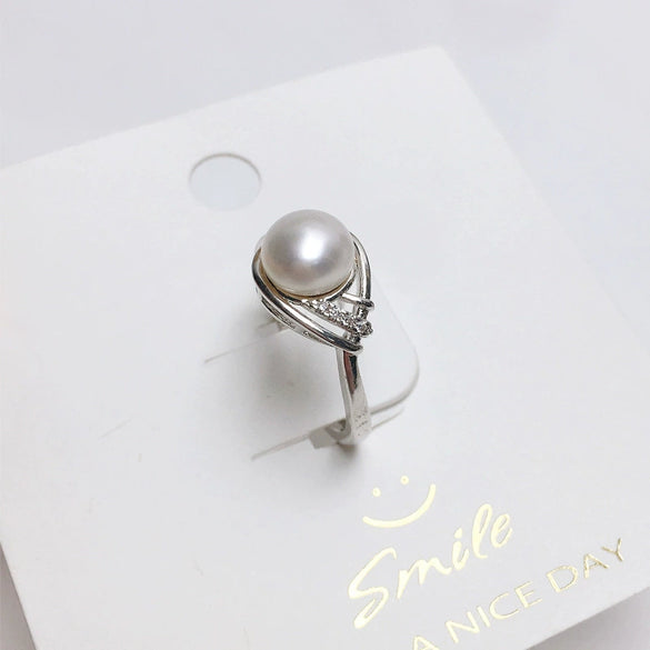 Wholesale Women's Freshwater Pearl Zircon Ring Copper Goldplated In Flat Round And Steamed Bread Round Shape