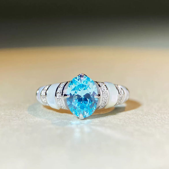 Wholesale Women's Fritillary Ring 925 Sterling Silver Geometric Fashion Electroplated Aqua Sapphire Blue Series