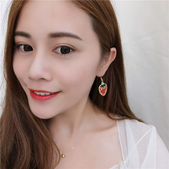 Wholesale Women's Fruit Earrings With Red Strawberry Yellow Pineapple Watermelon Lemon Pendant Alloy Electroplated