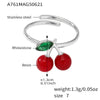 Wholesale Women's Fruit Geometric Rhinestone Resin 316L Stainless Steel Open Ring Jewelry With 18K Gold Electroplating