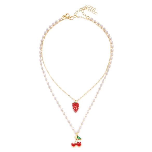 Wholesale Women's Fruit Pattern Fake Pearl And Alloy Electroplated Necklace For Layering