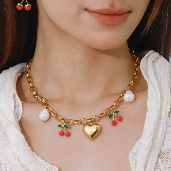 Wholesale Women's Fruit Pattern Titanium Steel And Stainless Steel Electroplated Pendant Necklace With Water Wave Chain