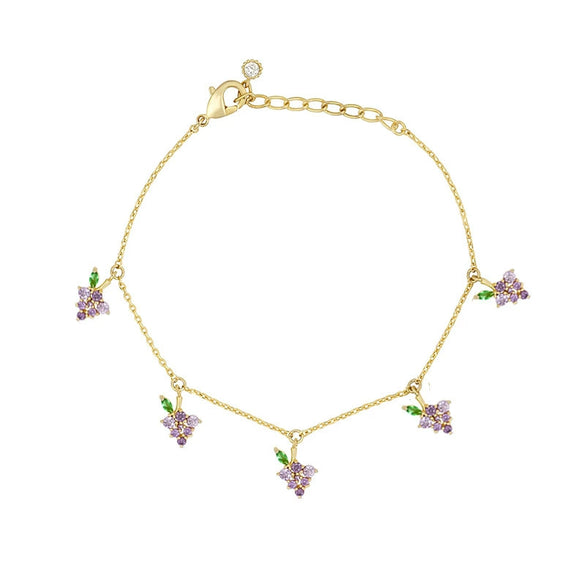 Wholesale Women's Fruit Patterned Anklet With Goldplated Artificial Gemstones And Semiprecious Stones