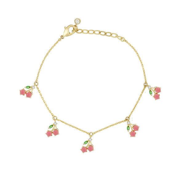 Wholesale Women's Fruit Patterned Anklet With Goldplated Artificial Gemstones And Semiprecious Stones