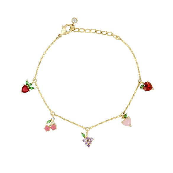 Wholesale Women's Fruit Patterned Anklet With Goldplated Artificial Gemstones And Semiprecious Stones