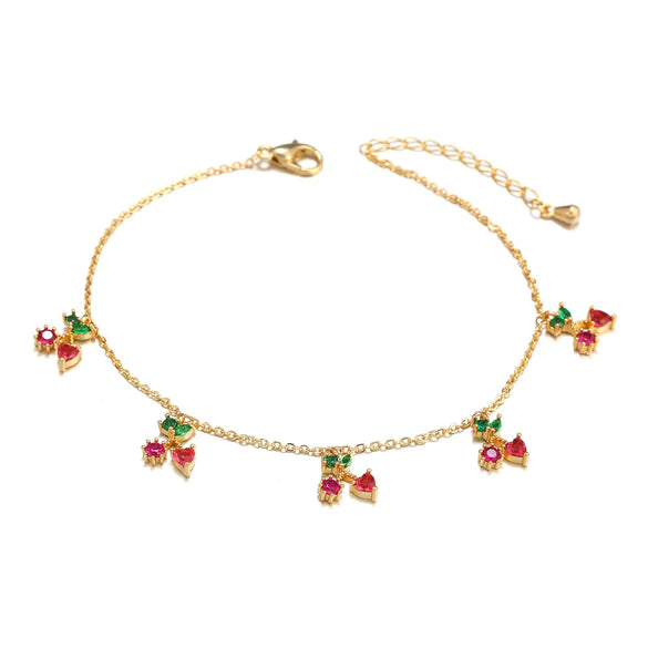 Wholesale Women's Fruit Patterned Anklet With Goldplated Artificial Gemstones And Semiprecious Stones