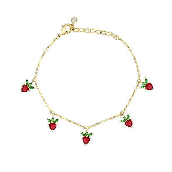 Wholesale Women's Fruit Patterned Anklet With Goldplated Artificial Gemstones And Semiprecious Stones
