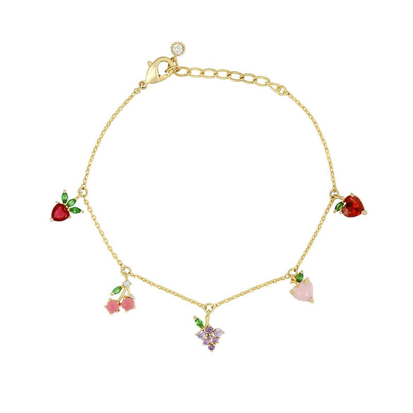 Wholesale Women's Fruit Patterned Anklet With Goldplated Artificial Gemstones And Semiprecious Stones