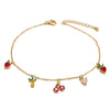 Wholesale Women's Fruit Patterned Anklet With Goldplated Artificial Gemstones And Semiprecious Stones