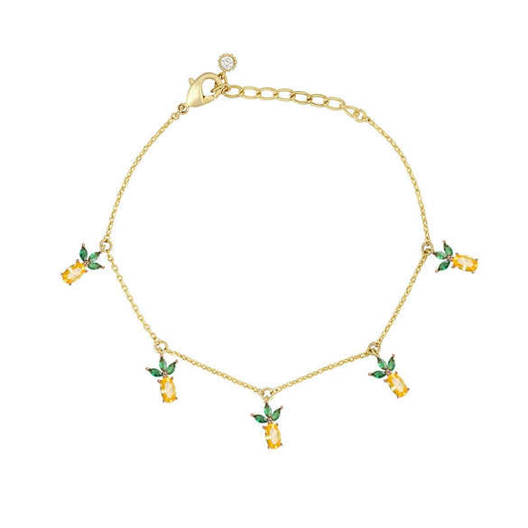 Wholesale Women's Fruit Patterned Anklet With Goldplated Artificial Gemstones And Semiprecious Stones