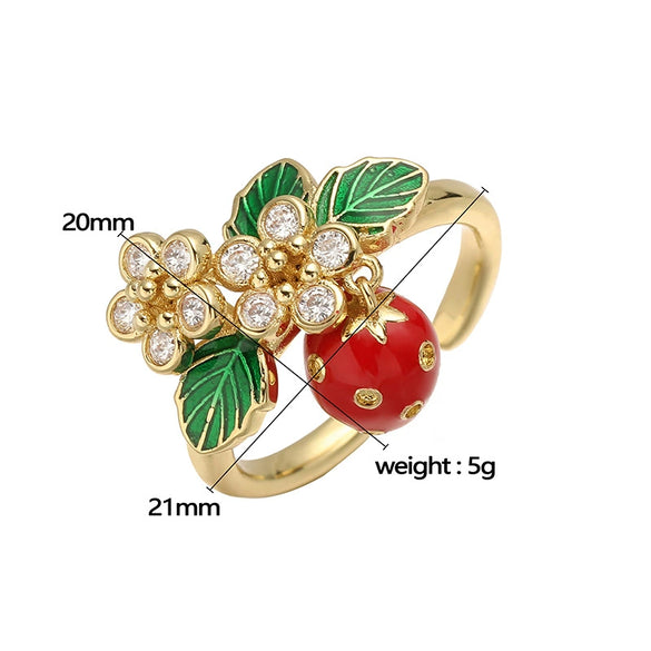 Wholesale Women's Fruit Shape Copper Ring With Dripping Oil Design And Sweet Style