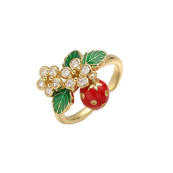 Wholesale Women's Fruit Shape Copper Ring With Dripping Oil Design And Sweet Style
