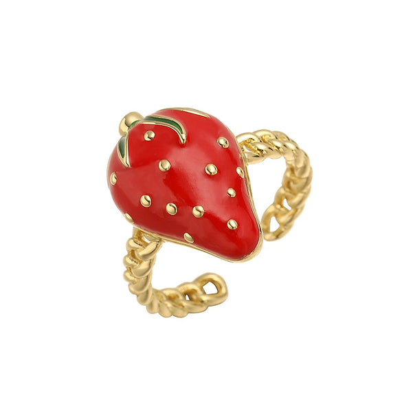 Wholesale Women's Fruit Shape Copper Ring With Dripping Oil Design And Sweet Style