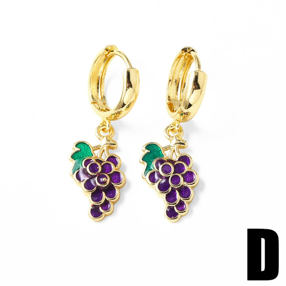 Wholesale Women's Fruit Shaped Copper Pendant Earrings With Fruit Dripping Oil Pattern And Electroplating