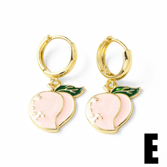 Wholesale Women's Fruit Shaped Copper Pendant Earrings With Fruit Dripping Oil Pattern And Electroplating