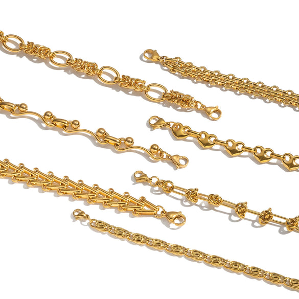Wholesale Women's Future Style Geometric Heart Horseshoe 18K Real Gold Plated Handmade Chain Necklace Jewelry