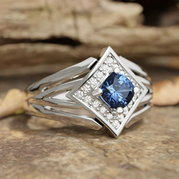 Wholesale Women's Futuristic Popular Copper Ring With Rhombus Geometric Microinlaid Zircon And Multilayer Design