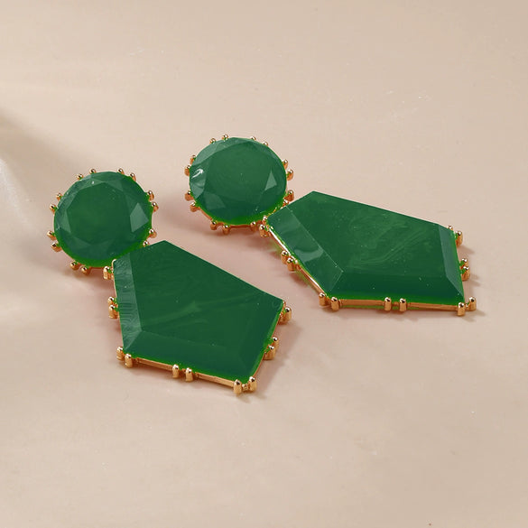 Wholesale Women's Geometric Acetate Plate Earrings With Electroplating Round Hexagonal Design