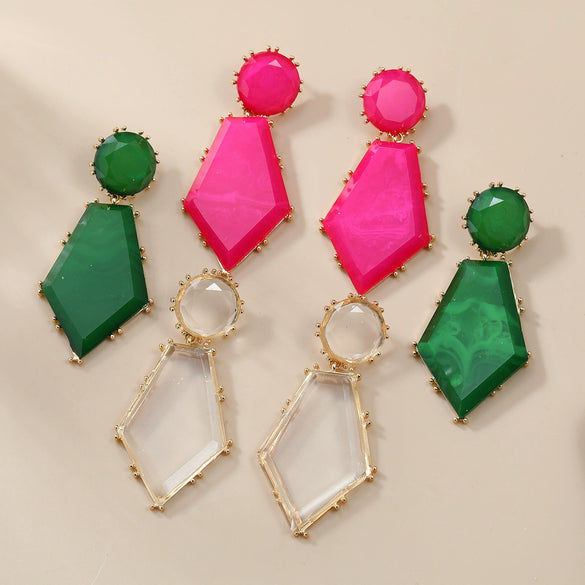 Wholesale Women's Geometric Acetate Plate Earrings With Electroplating Round Hexagonal Design
