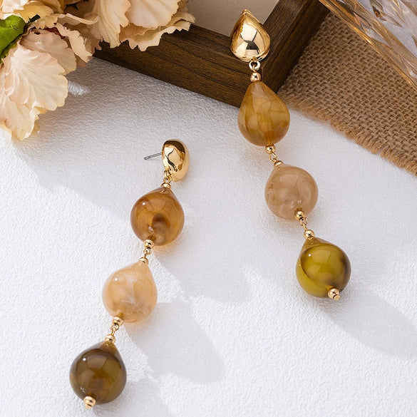 Wholesale Women's Geometric Acrylic And Resin Electroplated Earrings With Water Drop Tassel Design