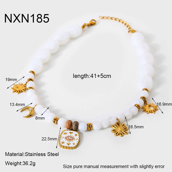 Wholesale Women's Geometric Acrylic Beaded Stainless Steel Electroplated Pendant Necklace