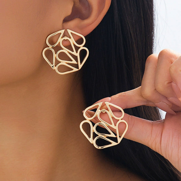 Wholesale Women's Geometric Alloy And Stainless Steel Electroplated Hollow Line Water Drop Earrings