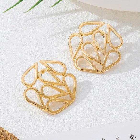 Wholesale Women's Geometric Alloy And Stainless Steel Electroplated Hollow Line Water Drop Earrings