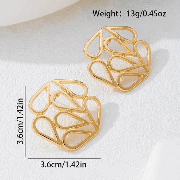 Wholesale Women's Geometric Alloy And Stainless Steel Electroplated Hollow Line Water Drop Earrings