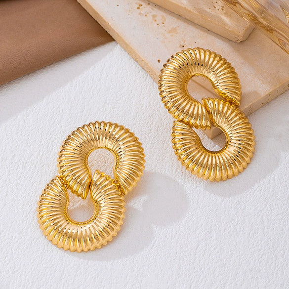 Wholesale Women's Geometric Alloy And Stainless Steel Electroplated Hollow Twist Thread Earrings
