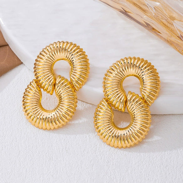 Wholesale Women's Geometric Alloy And Stainless Steel Electroplated Hollow Twist Thread Earrings