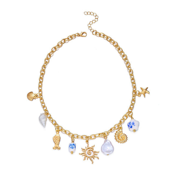 Wholesale Women's Geometric Alloy Conch Sun Pendant Necklace With Regular Chain Electroplated For Summer