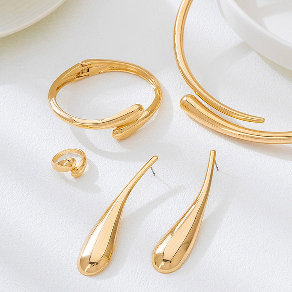 Wholesale Women's Geometric Alloy Electroplated Accessories Set Including Water Drop Earrings Choker Bracelet And Punk Simple Necklace