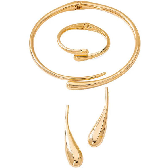 Wholesale Women's Geometric Alloy Electroplated Accessories Set Including Water Drop Earrings Choker Bracelet And Punk Simple Necklace