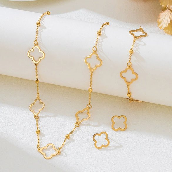 Wholesale Women's Geometric Alloy Electroplated Clover Bracelet And Necklace Jewelry