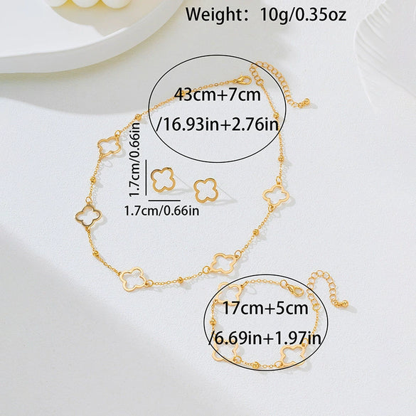 Wholesale Women's Geometric Alloy Electroplated Clover Bracelet And Necklace Jewelry