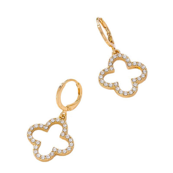 Wholesale Women's Geometric Alloy Electroplated Diamondencrusted Fourleaf Clover Fashion Earrings