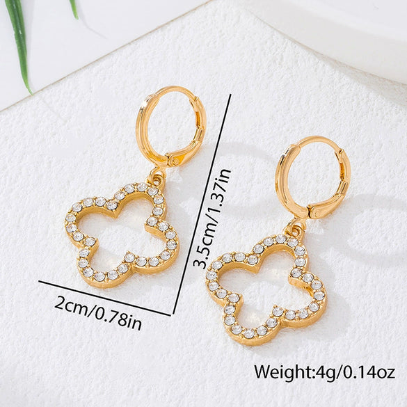 Wholesale Women's Geometric Alloy Electroplated Diamondencrusted Fourleaf Clover Fashion Earrings
