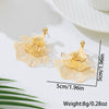 Wholesale Women's Geometric Alloy Electroplated Doublelayer Fivepetal Flower And Striped Leaf Tassel Earrings