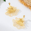 Wholesale Women's Geometric Alloy Electroplated Doublelayer Fivepetal Flower And Striped Leaf Tassel Earrings